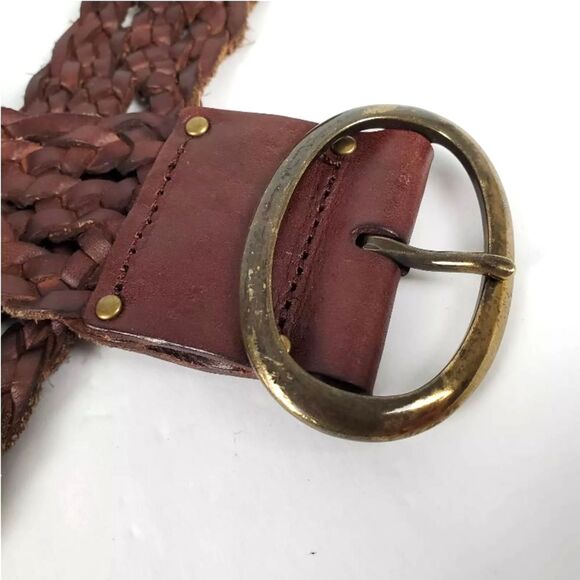 Wide Brown Braided Woven Leather Belt Sz M Oval Buckle Tommy Bahama - Picture 7 of 10